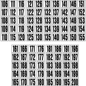 Peel and Stick Letters  1.50&quot; inch CONSECUTIVE NUMBERS 101-200  Black on White
