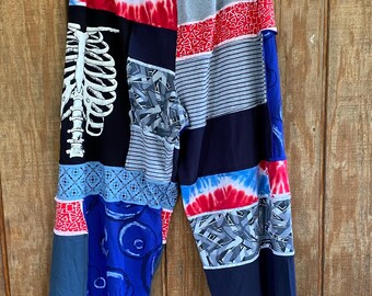 Upcycled Patchwork Lounge Pants, Unique T-shirt Fashion (XL)