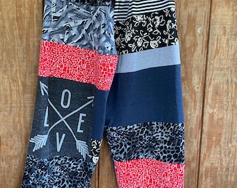 Upcycled Patchwork T-Shirt Pants, Unique Lounge Pants, Size Large