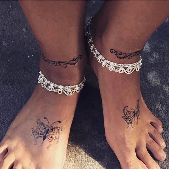 Black Lace, Dreamcatcher, Butterfly, Floral Flash Tattoo Body