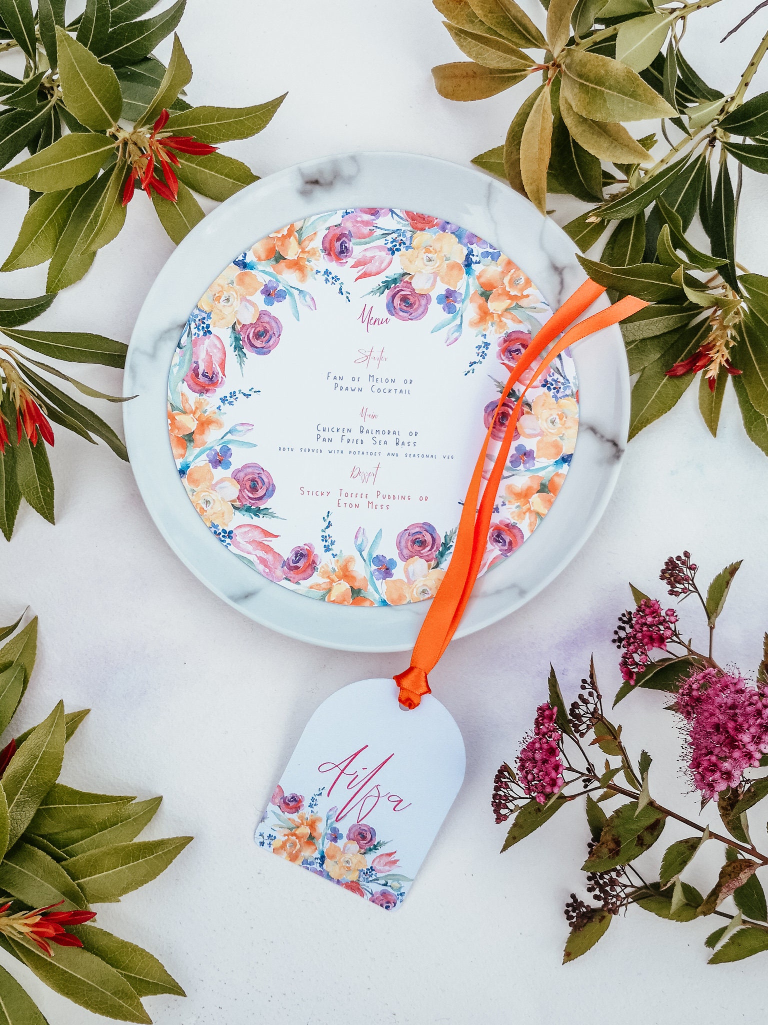 Personalised Wedding Floral Place Setting Name Card Favour Tag Etsy