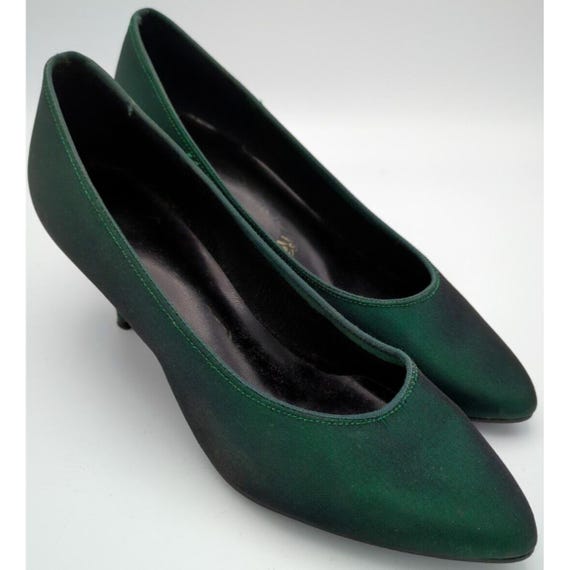 Coloriffics Vintage Kelly Green Satin Formal Womens Size 7 M Heels Pumps Shoes