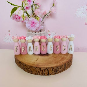 Personalised peg dolls name floral crown doll pegs dolls peg bedroom accessories girls shelf decor nursery decor girls bedroom