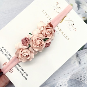 Flower headband, dusky pink headband, baby headband, pink flower headband, photo shoot prop, wedding hair, christening band