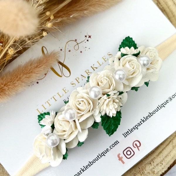 Cream flower headband, ivory flower headband headband, flower headband, baby bow, pink hair bow, girls hair accessories, wedding hair,