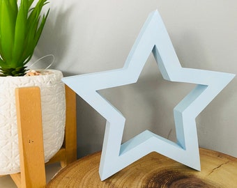 Hollow freestanding wooden star decor boys girls shelf accessories any colour nordic scandi