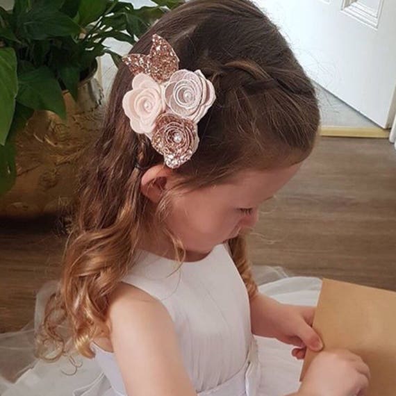 Flower Headband Rose Cluster Rose Gold Bow Baby/girl - Etsy Flower Headband Rose Cluster Rose Gold Bow Baby/girl - Etsy