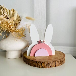 Wooden stacking rainbow bunny ears rabbit girls bedroom decor girls room accessories shelf decor shelfie image 4