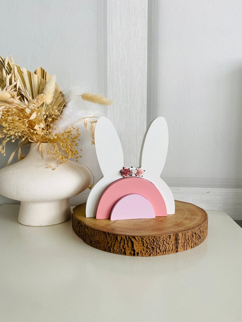 Wooden stacking rainbow bunny ears rabbit girls bedroom decor girls room accessories shelf decor shelfie image 4