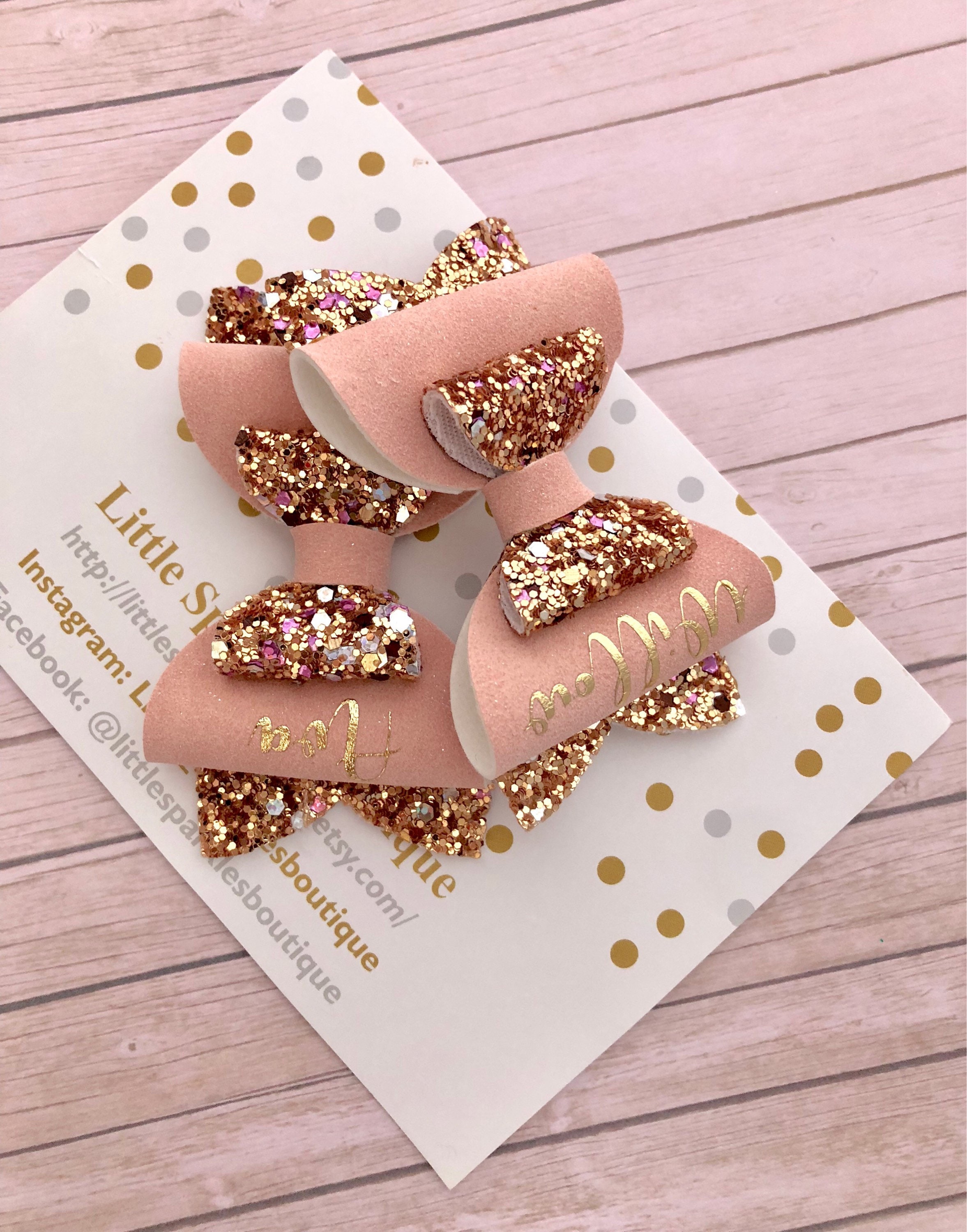 Gold glitter hair bow rose gold bow pink hair bow Etsy