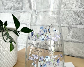Personalised Anniversary Vase, Floral Glass Vase, anniversary gift,