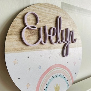 Personalised circle boho pink rainbow bedroom name sign door plaque wall hanging, girls nursery bedroom rainbow theme nursery image 6