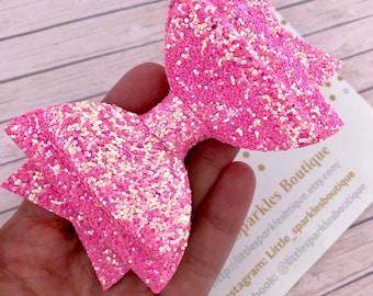 Pink hair bow, pink glitter bow, baby/girl hair bow, girls glitter bow wedding hair, christening