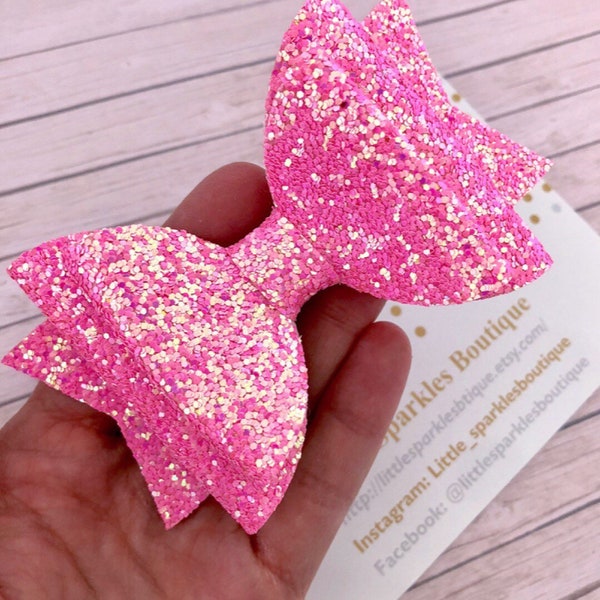 Pink hair bow, pink glitter bow, baby/girl hair bow, girls glitter bow wedding hair, christening