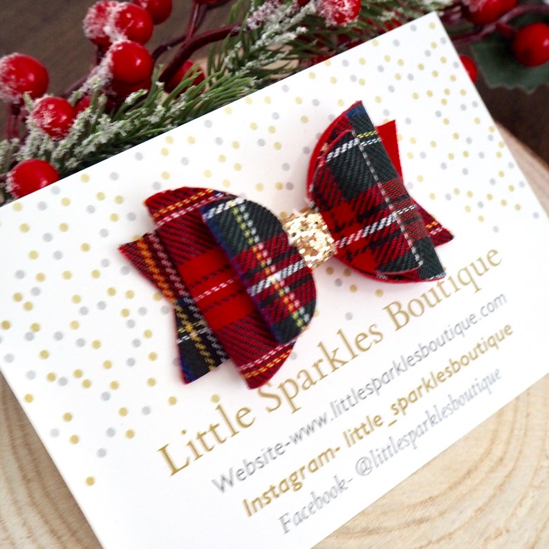 Tartan hair bow baby bow girls hair accessories red tartan bow red hair bow gold hair bow