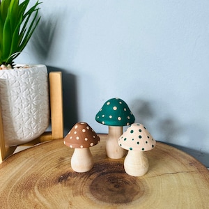 Set of 3 mini mushroom toadstools boys unisex girls bedroom decor neutral beige green shelf decor room accessories  decor nordic