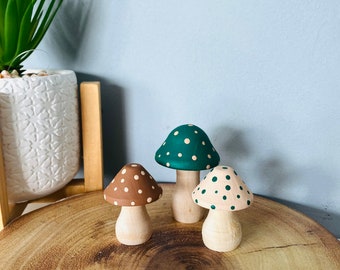 Set of 3 mini mushroom toadstools boys unisex girls bedroom decor neutral beige green shelf decor room accessories  decor nordic