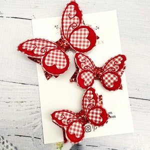 Red Gingham Butterfly Hair Bow: Glitter School Bow