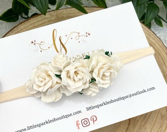 Creme Blumen Stirnband, Elfenbein Blumen Stirnband Stirnband, Blumen Stirnband, Baby Schleife, Rosa Haarschleife, Mädchen Haarschmuck, Hochzeit Haar,