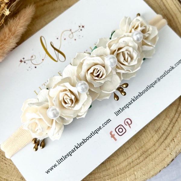 Cream flower headband, ivory flower headband headband, flower headband, baby bow, pink hair bow, girls hair accessories, wedding hair,