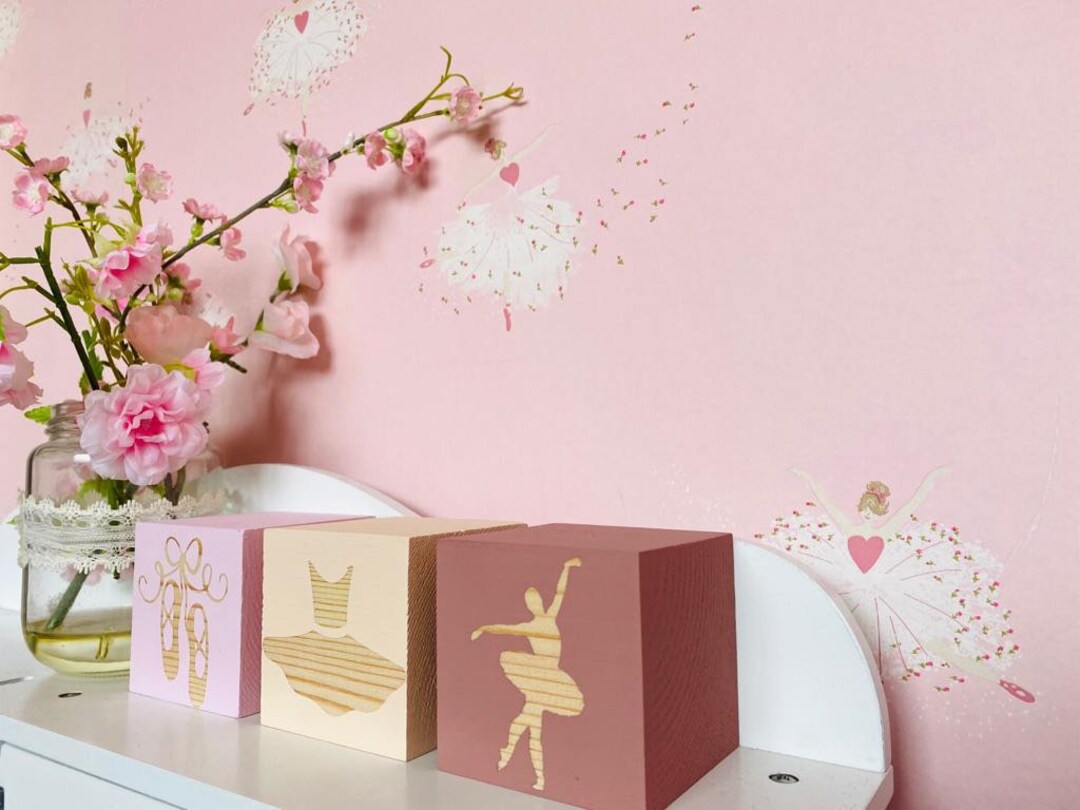 Set of 3 Girls Ballet Wooden Blocks Cubesstacking Nursery Etsy