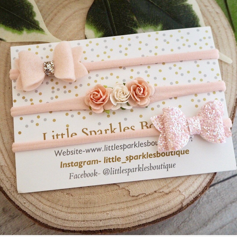 Peach Hair Bow Peach Glitter Bowflower Headbandbaby Etsy
