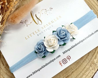 Blumenstirnband, blaues Stirnband, Babystirnband, blaues Blumenstirnband, Fotoshooting-Requisite, Hochzeitshaarband, Taufband