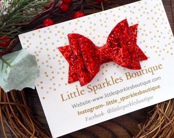 Red Glitter Hair Bow: Girls Large Double Stack Bow