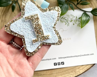 Glitter Star Birthday Badge, Boys First Birthday, Custom Number (Safety Pin)