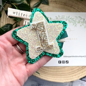 Personalized Glitter Birthday Badge: Green Star Cake Smash Prop