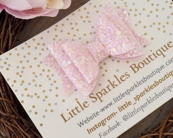 Pink glitter bow, pink hair bow, glitter bow, girls hair bow, baby bow, cake smash prop