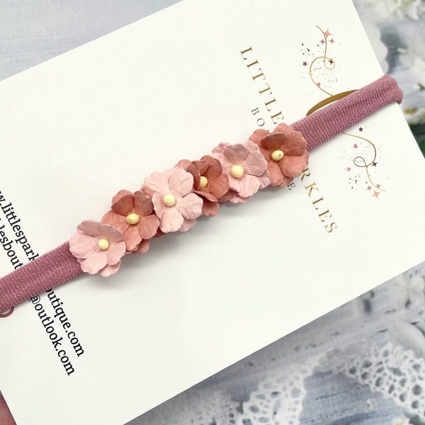 Flower headband, dusky pink headband, baby headband, pink flower headband, photo shoot prop, wedding hair, christening band