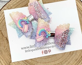 Birthday bow, first birthday, cake smash prop, rainbow hair bow, rainbow  glitter bow, baby bow, girls hair bow,