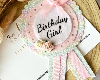 Birthday badge, rainbow birthday badge, cake smash prop, girls birthday badge,birthday girl badge