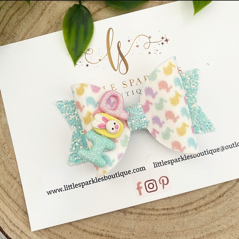 baby bow Easter hair bow bunny bow rabbit hair bow rainbow hair bow pink glitter bow girls glitter bow