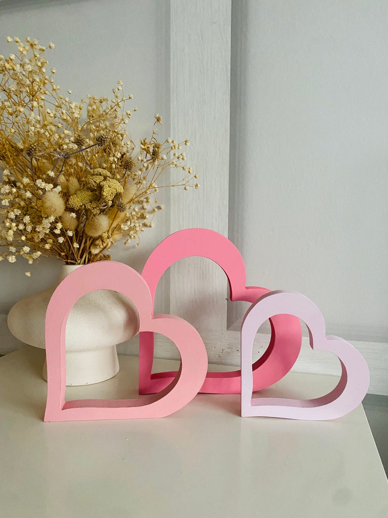 Freestanding wooden hollow heart shape ornament decor any colour girly bedroom shelf decor pink nursery girls room image 5