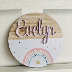 Personalised circle boho pink rainbow bedroom name sign door plaque wall hanging, girls nursery bedroom rainbow theme nursery image 5