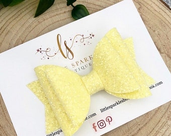 Lemon hair bow, lemon suede  bow, spring bow, baby bow,girls hair bow, yellow hair bow