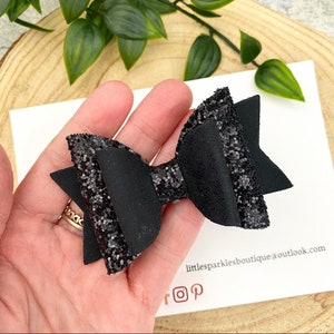 Black hair bow, black glitter  bow, girls black bow, girls hair accessories, cake smash prob