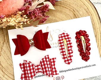 School bow, girls school bow, red glitter bow,  red school bow, tie bow, gingham bow
