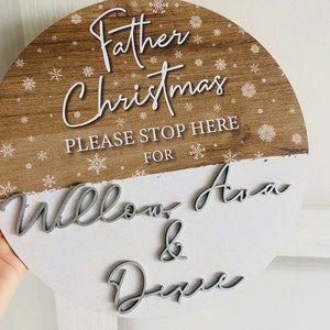 Father Christmas Santa please stop here personalised family children name plaque sign door sign hanging Christmas Xmas Eve image 3