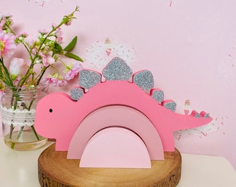Girls pink dinosaur stacking decor,  nursery decor, girls nursery, girls pink nursery decor, girls bedroom accessories personalised custom