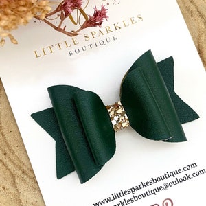 Forest green hair bow, green hair bow, gold hair bow, baby bow, girls hair accessories,