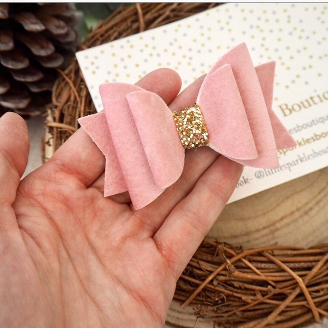 Pink Hair Bow Blush Hair Bow Gold Glitter Bow Girls Hair Etsy