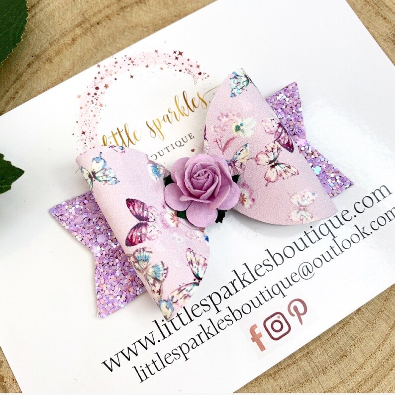 Butterfly Hair Bow Lilac Glitter Bow Purple Hair Bow Floral Etsy