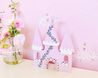 Princess fairy castle, wooden Freestanding castle shelf decor, girls nursery, princess bedroom, girls pink nursery decor, girls accessories