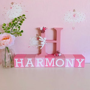 Personalised pink white wooden name letter blocks cubes stacking baby girl nursery decor bedroom accessory baby shower gift newborn custom