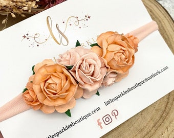 Peach flower headband, flower headband, newborn headband, photo shoot prop, rose headband, wedding hair