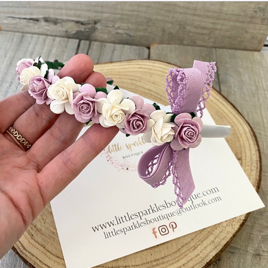 Flower headband lilac flower headband tie bow girls Etsy