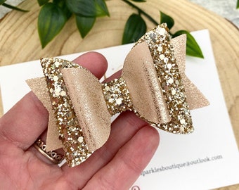 Handmade Gold Glitter Bow: Baby & Girls Hair Accessory